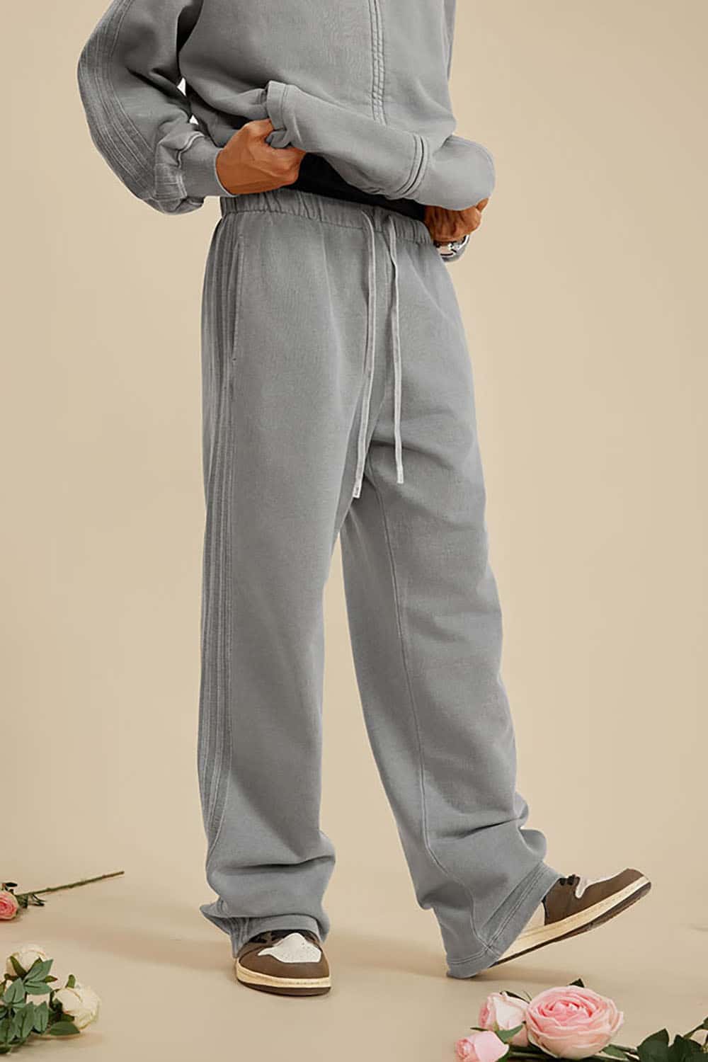 Heavyweight 450G Washed Long Loose Straight-Leg Sports Pants