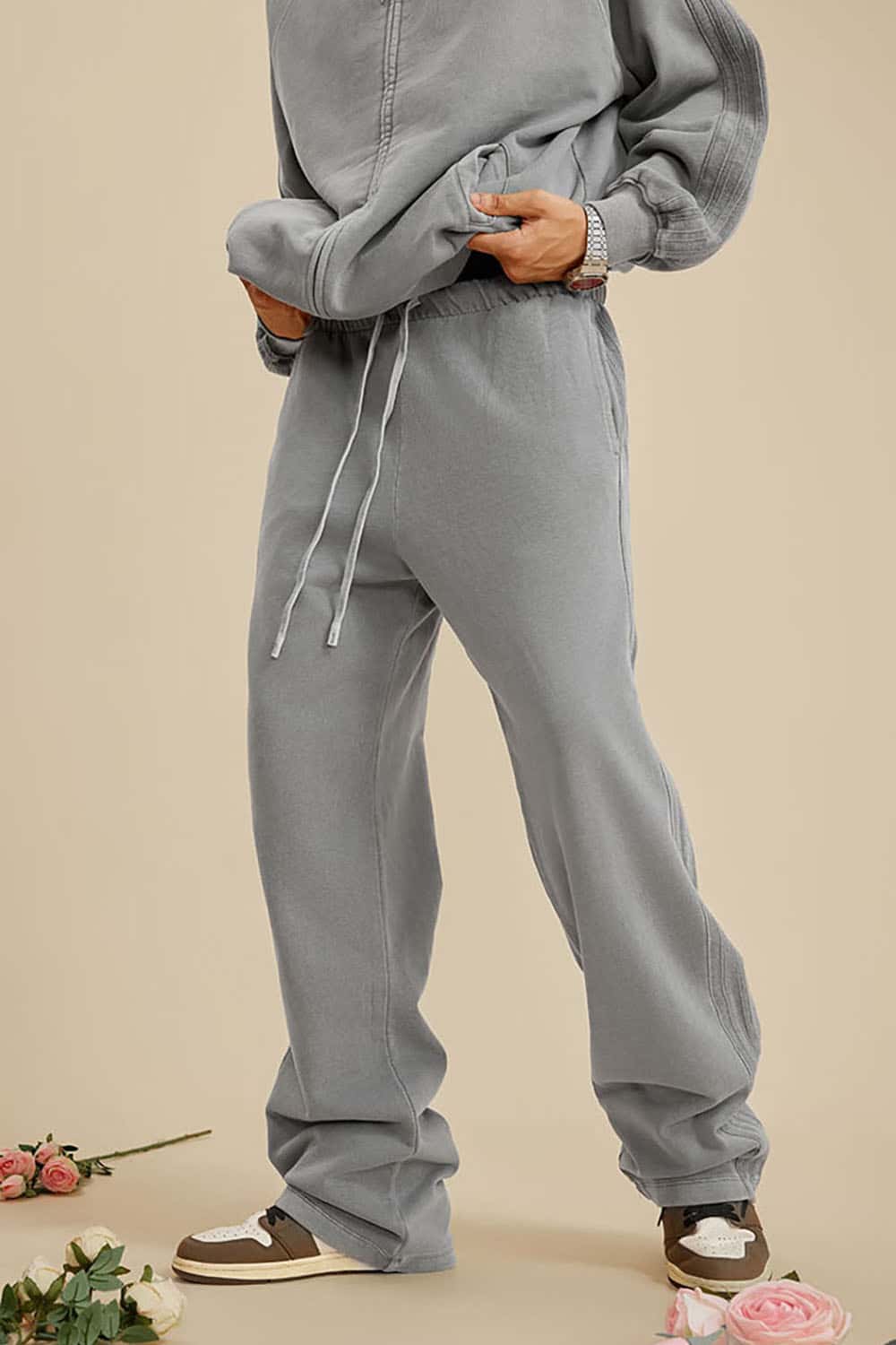 Heavyweight 450G Washed Long Loose Straight-Leg Sports Pants