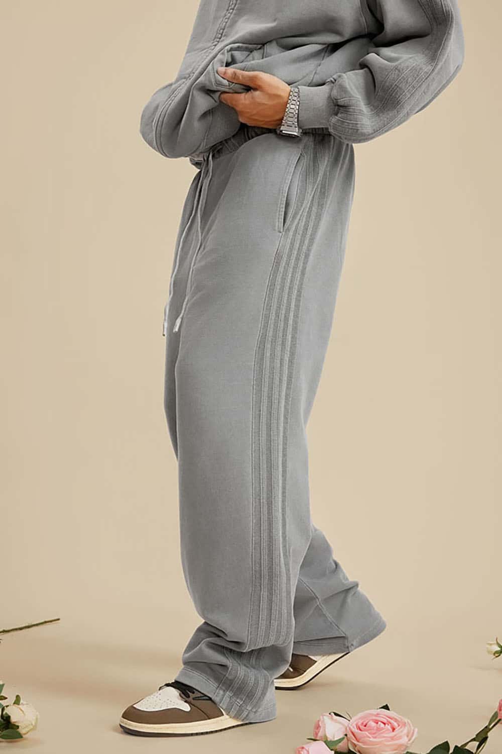 Heavyweight 450G Washed Long Loose Straight-Leg Sports Pants