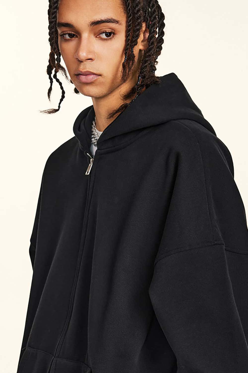 Heavyweight Fleece-Lined Loose Fit Hooded Zip-Up Jacket