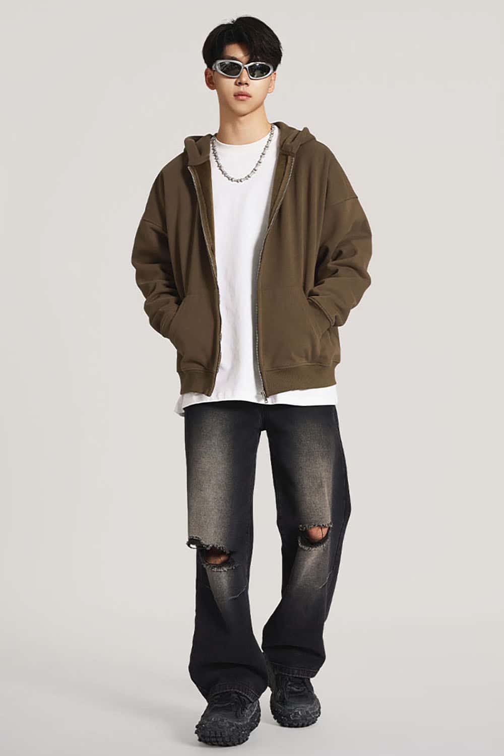 Heavyweight Fleece-Lined Loose Fit Hooded Zip-Up Jacket