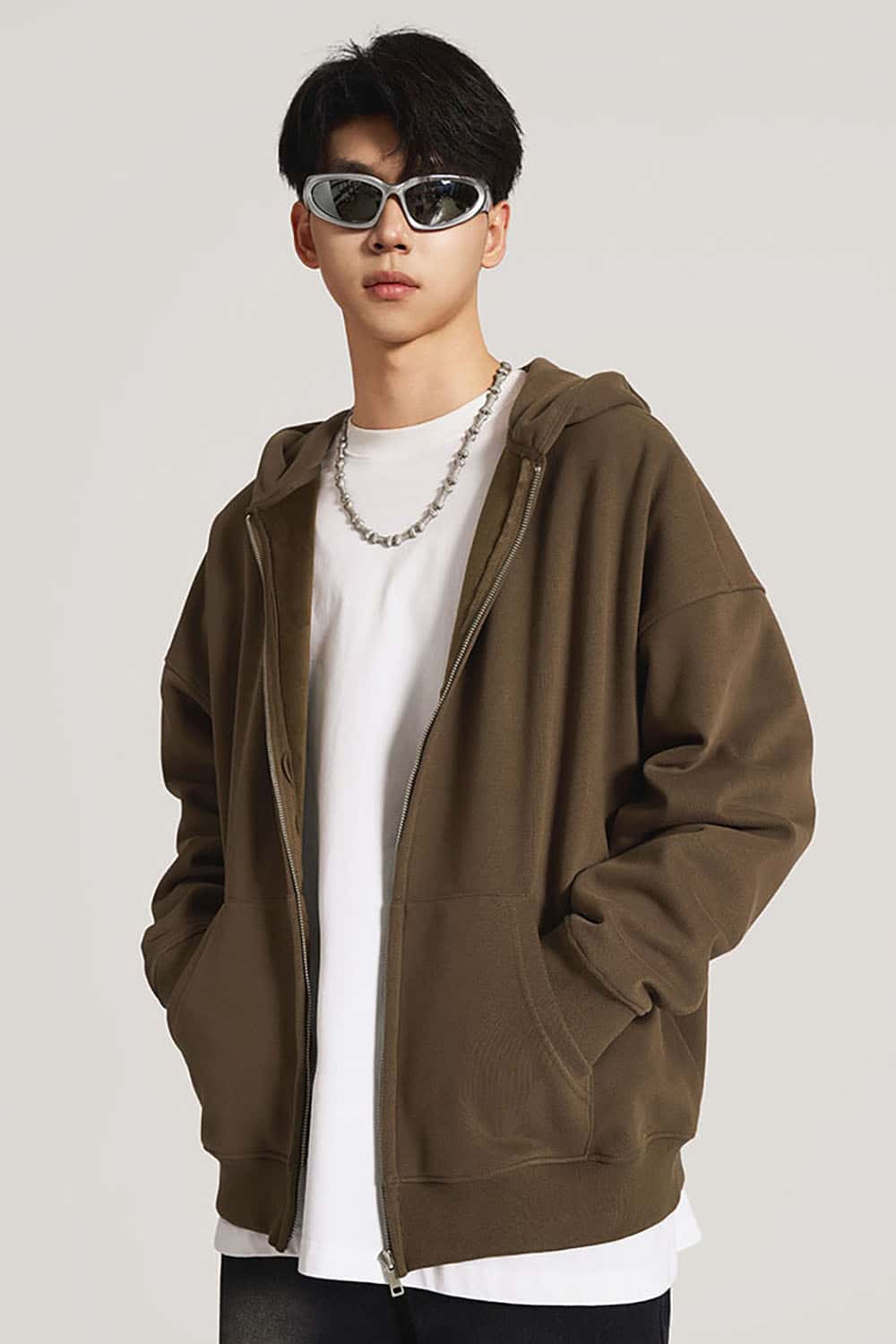 Heavyweight Fleece-Lined Loose Fit Hooded Zip-Up Jacket