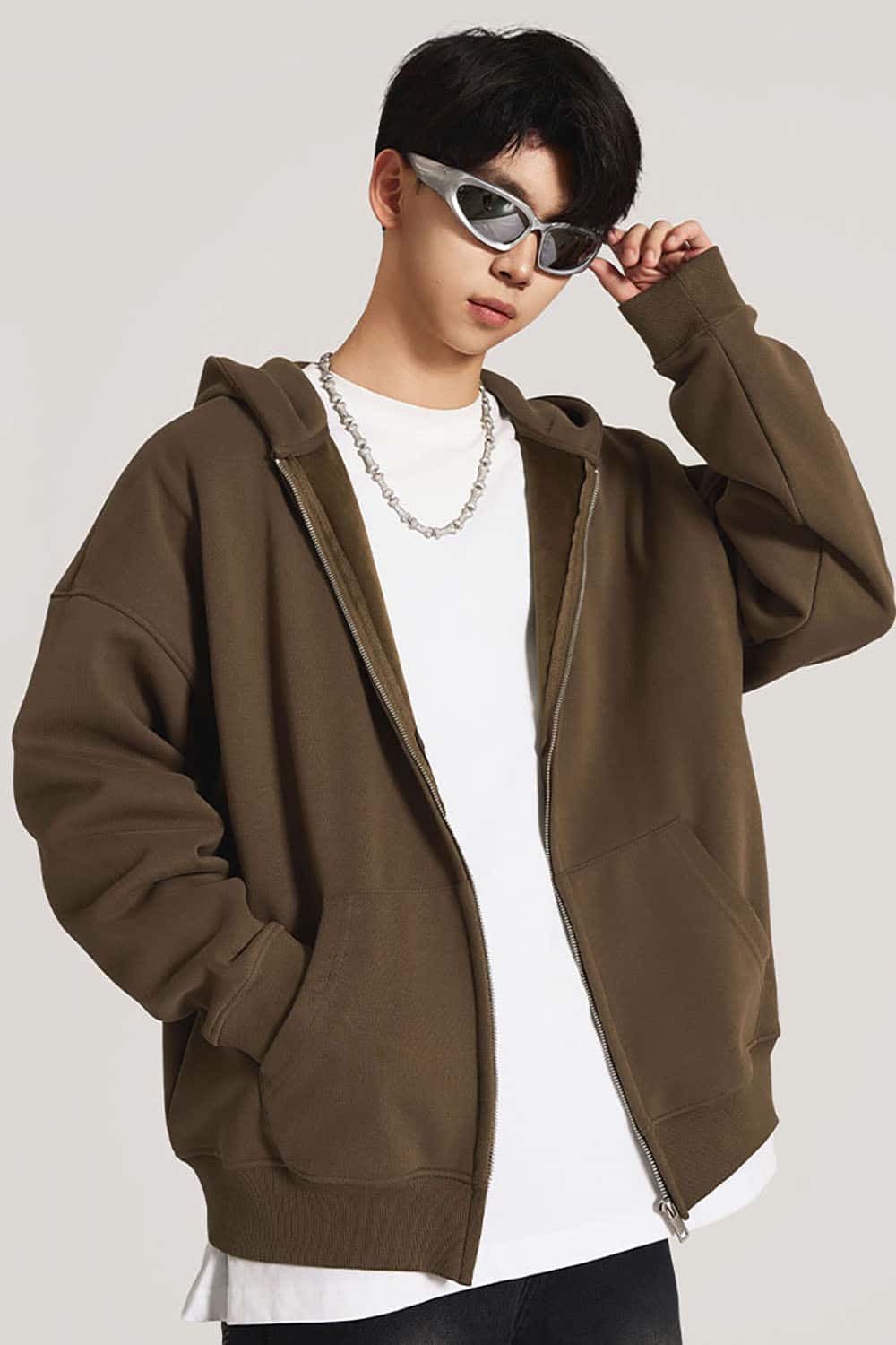 Heavyweight Fleece-Lined Loose Fit Hooded Zip-Up Jacket