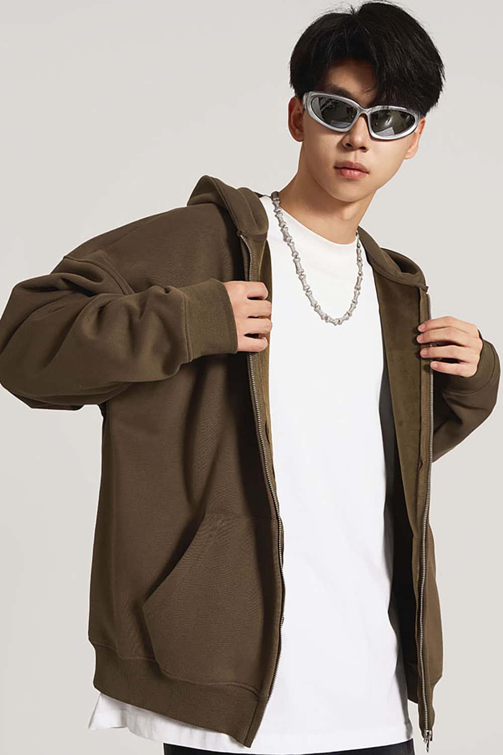Heavyweight Fleece-Lined Loose Fit Hooded Zip-Up Jacket