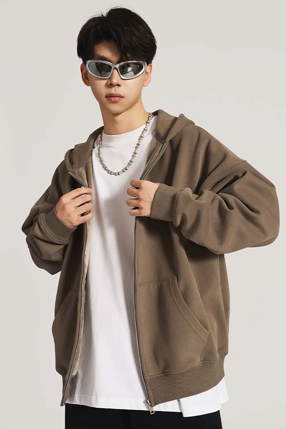 Heavyweight Fleece-Lined Loose Fit Hooded Zip-Up Jacket