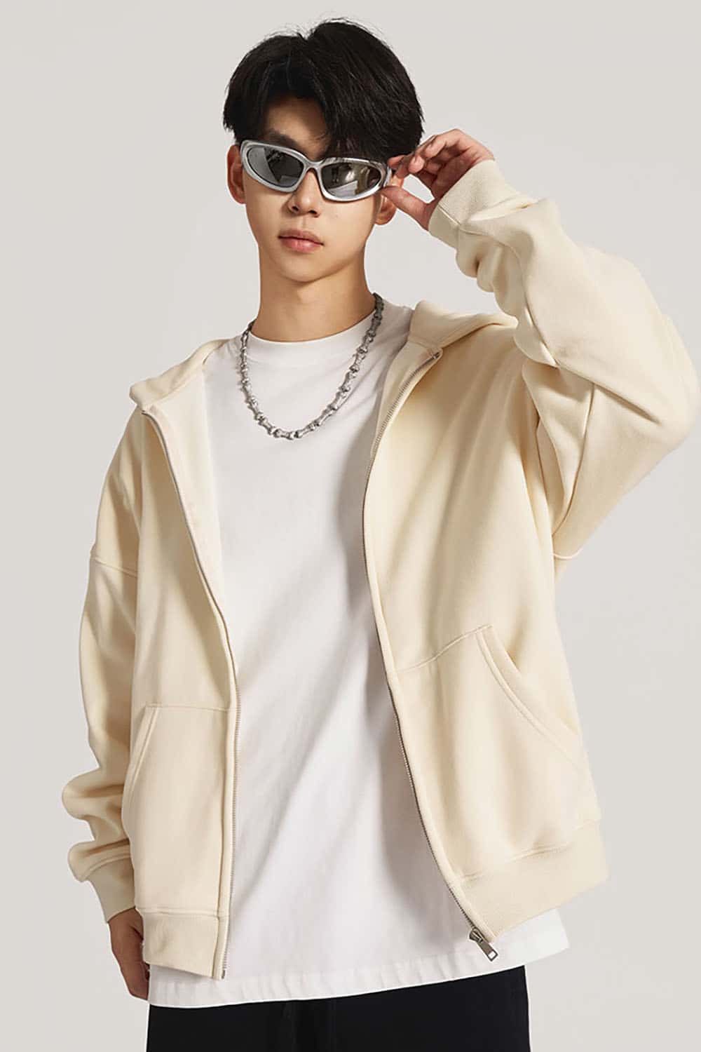 Heavyweight Fleece-Lined Loose Fit Hooded Zip-Up Jacket