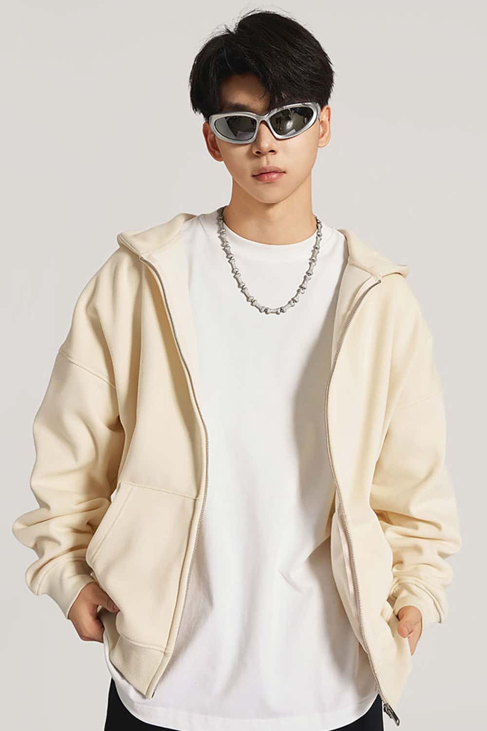 Heavyweight Fleece-Lined Loose Fit Hooded Zip-Up Jacket