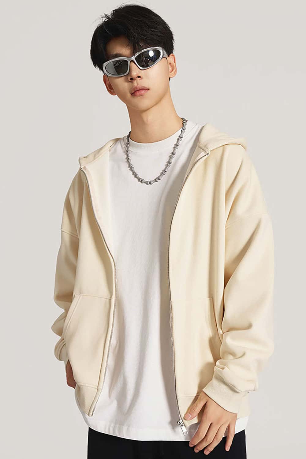 Heavyweight Fleece-Lined Loose Fit Hooded Zip-Up Jacket