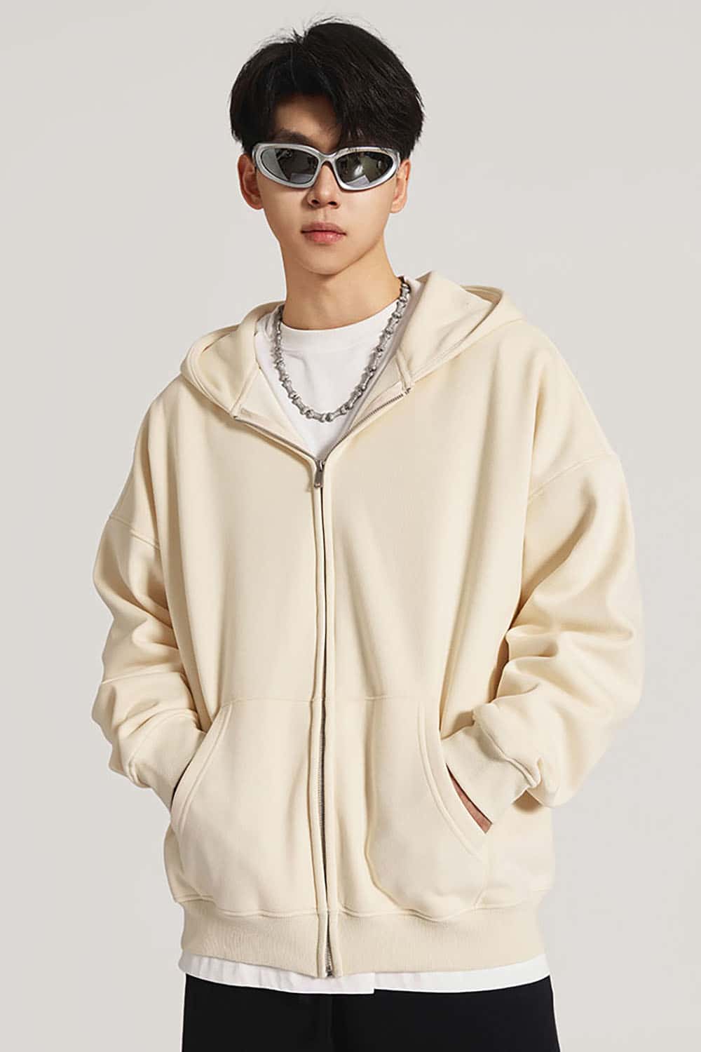 Heavyweight Fleece-Lined Loose Fit Hooded Zip-Up Jacket