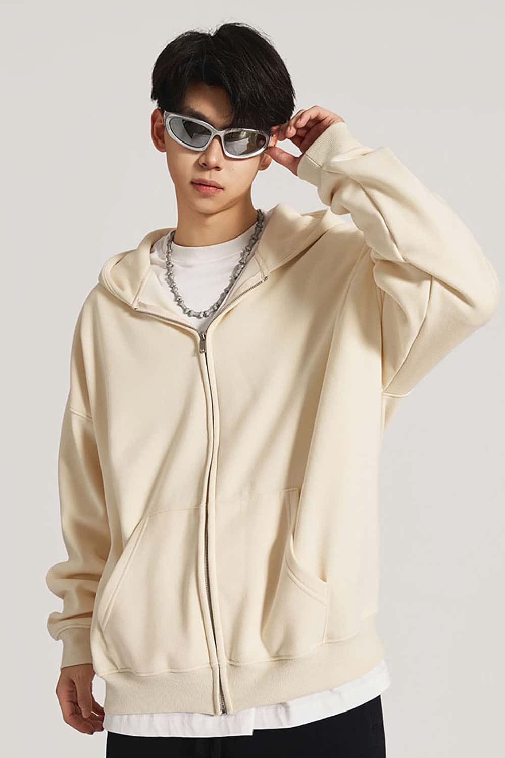 Heavyweight Fleece-Lined Loose Fit Hooded Zip-Up Jacket