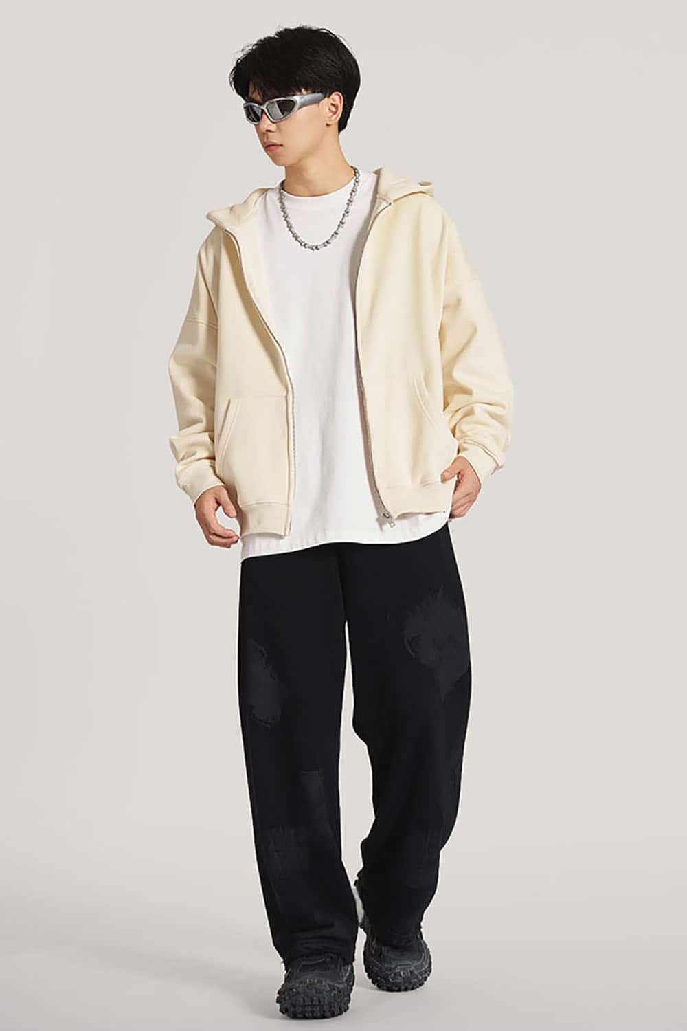 Heavyweight Fleece-Lined Loose Fit Hooded Zip-Up Jacket