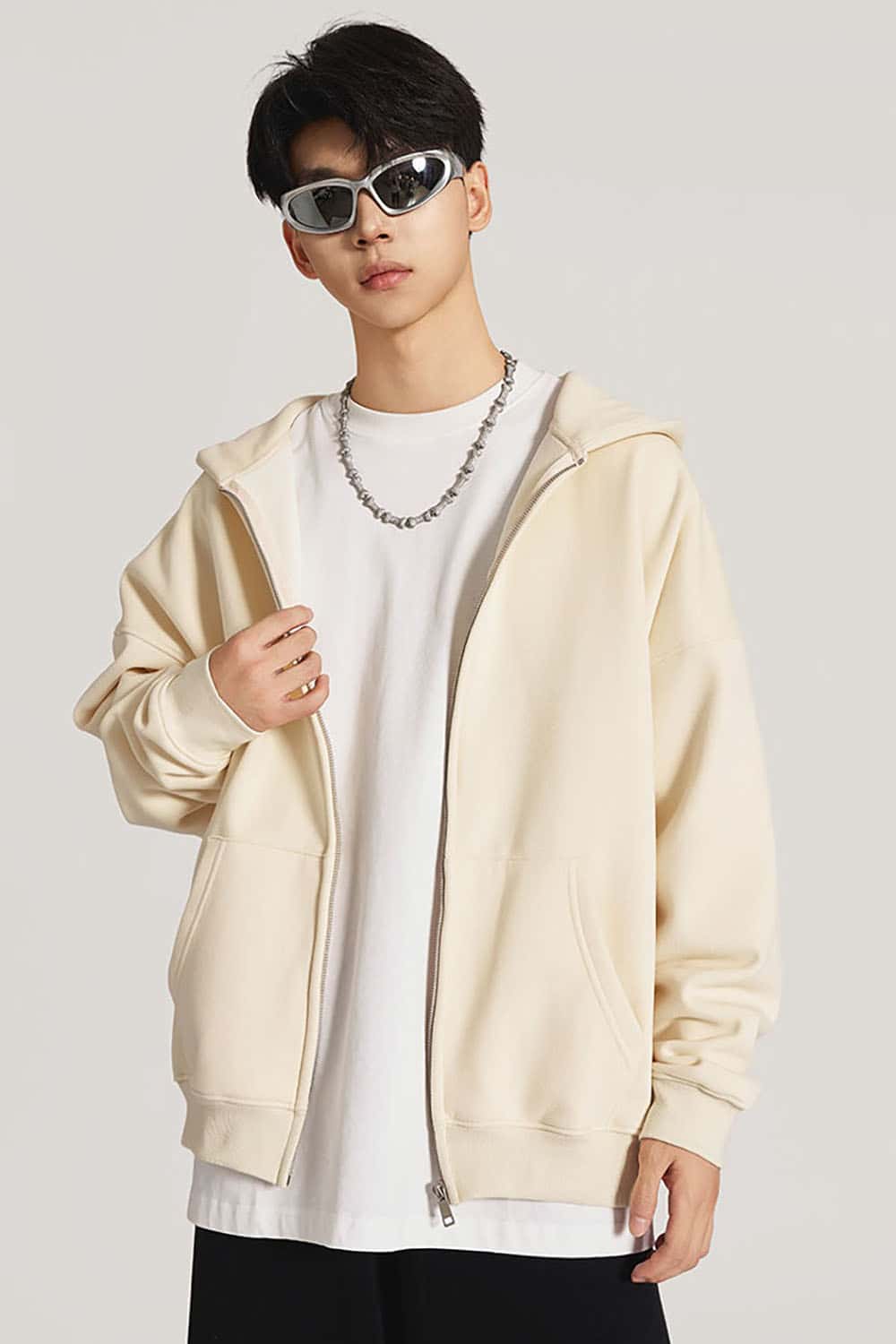 Heavyweight Fleece-Lined Loose Fit Hooded Zip-Up Jacket