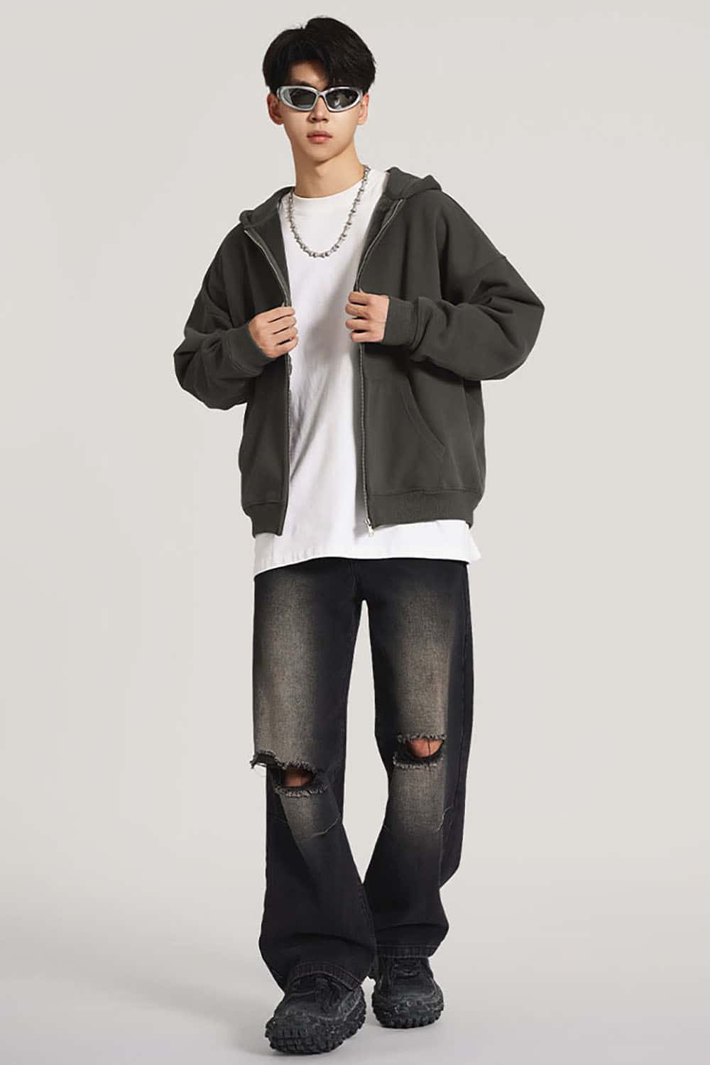 Heavyweight Fleece-Lined Loose Fit Hooded Zip-Up Jacket