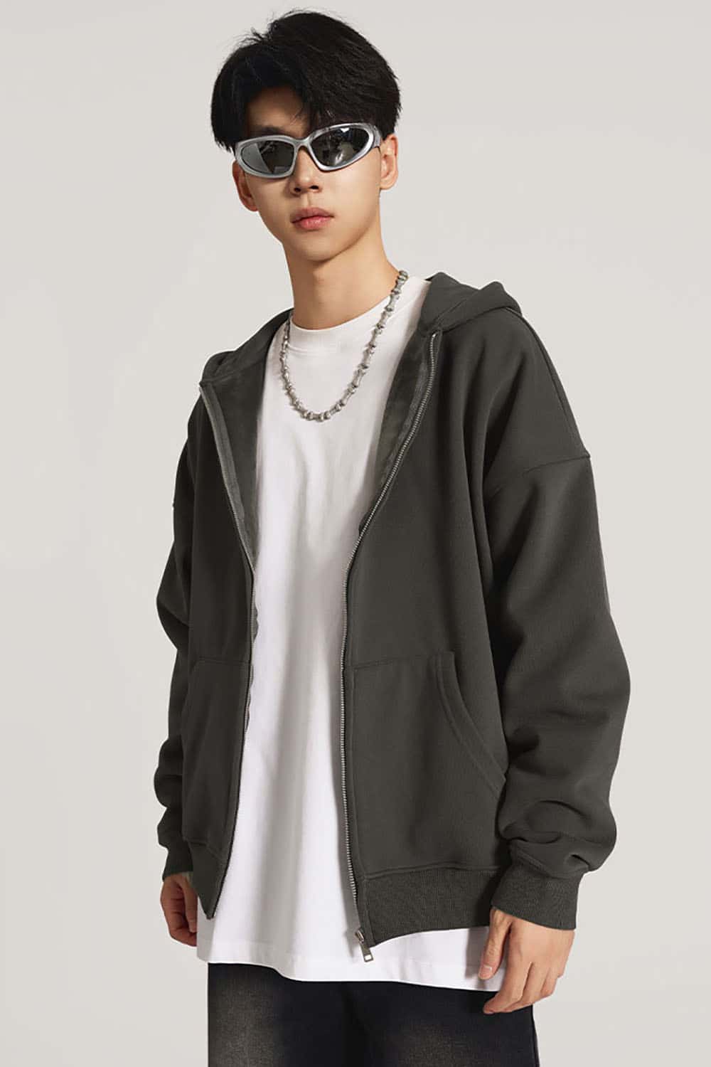 Heavyweight Fleece-Lined Loose Fit Hooded Zip-Up Jacket