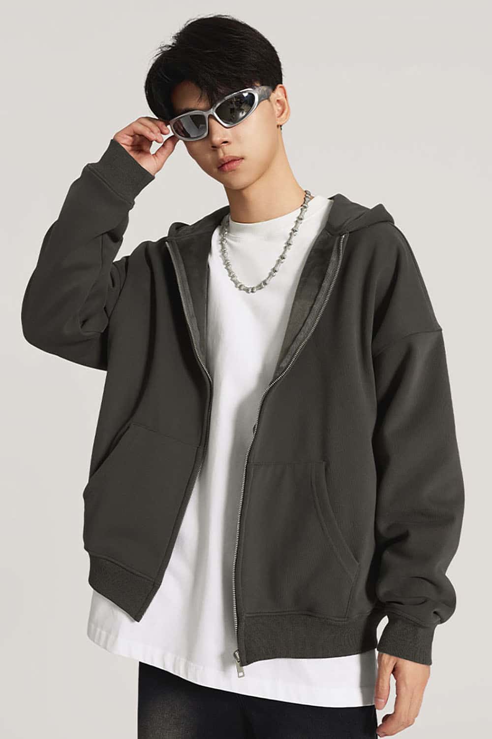 Heavyweight Fleece-Lined Loose Fit Hooded Zip-Up Jacket