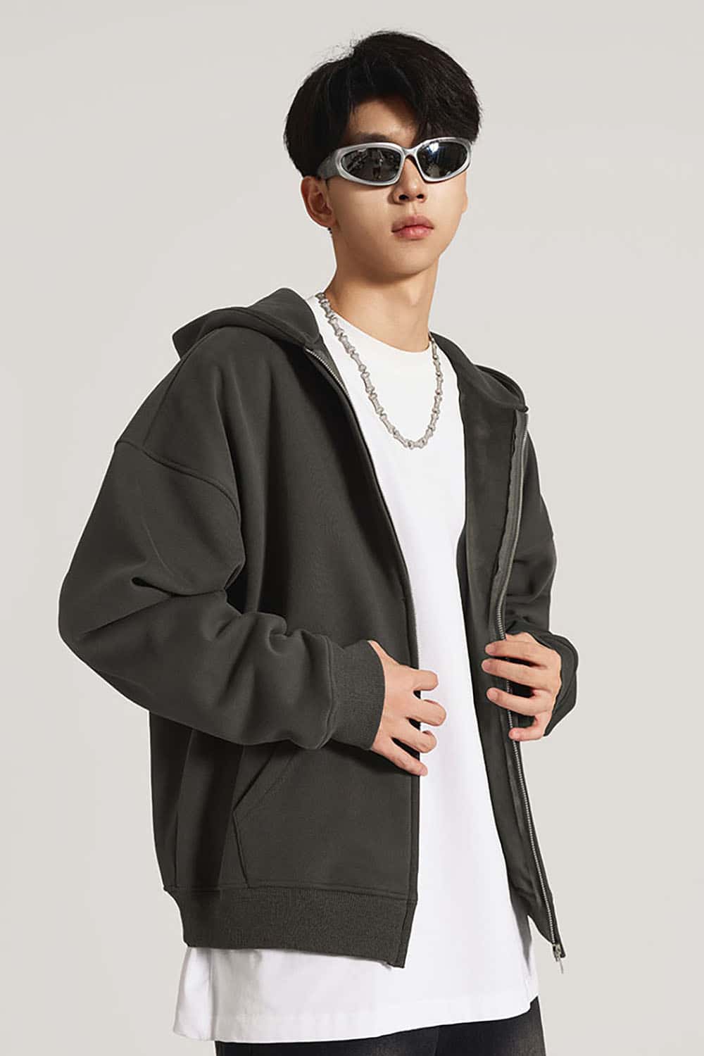 Heavyweight Fleece-Lined Loose Fit Hooded Zip-Up Jacket