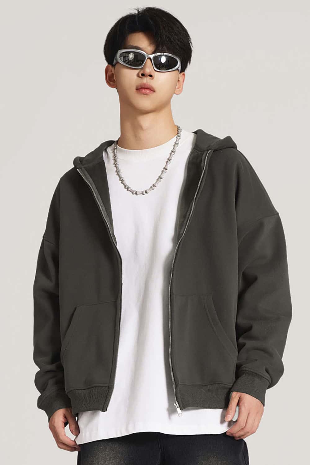 Heavyweight Fleece-Lined Loose Fit Hooded Zip-Up Jacket