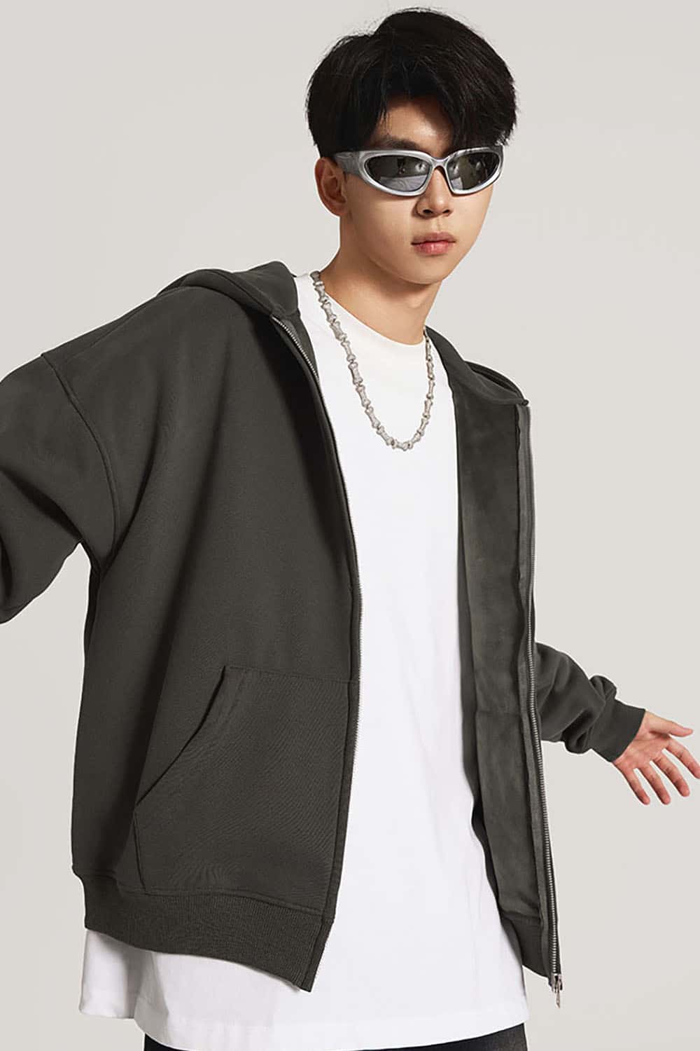 Heavyweight Fleece-Lined Loose Fit Hooded Zip-Up Jacket