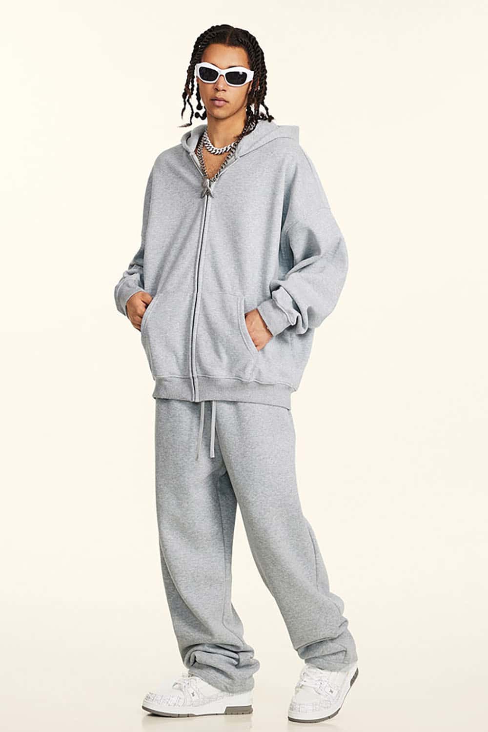Heavyweight Fleece-Lined Loose Fit Hooded Zip-Up Jacket