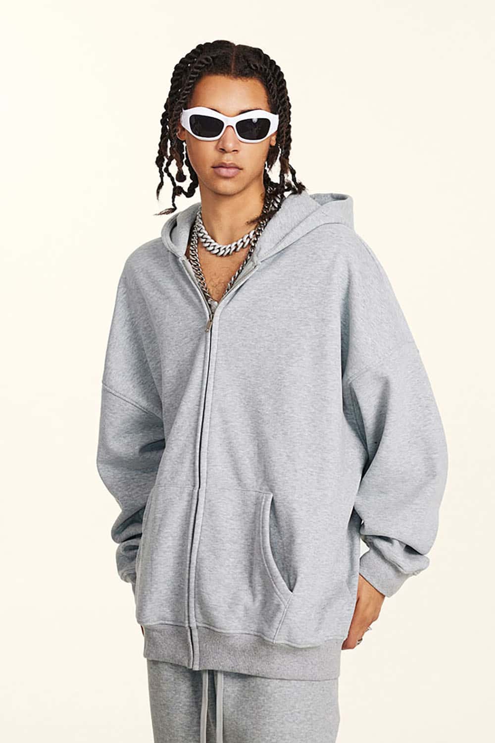 Heavyweight Fleece-Lined Loose Fit Hooded Zip-Up Jacket