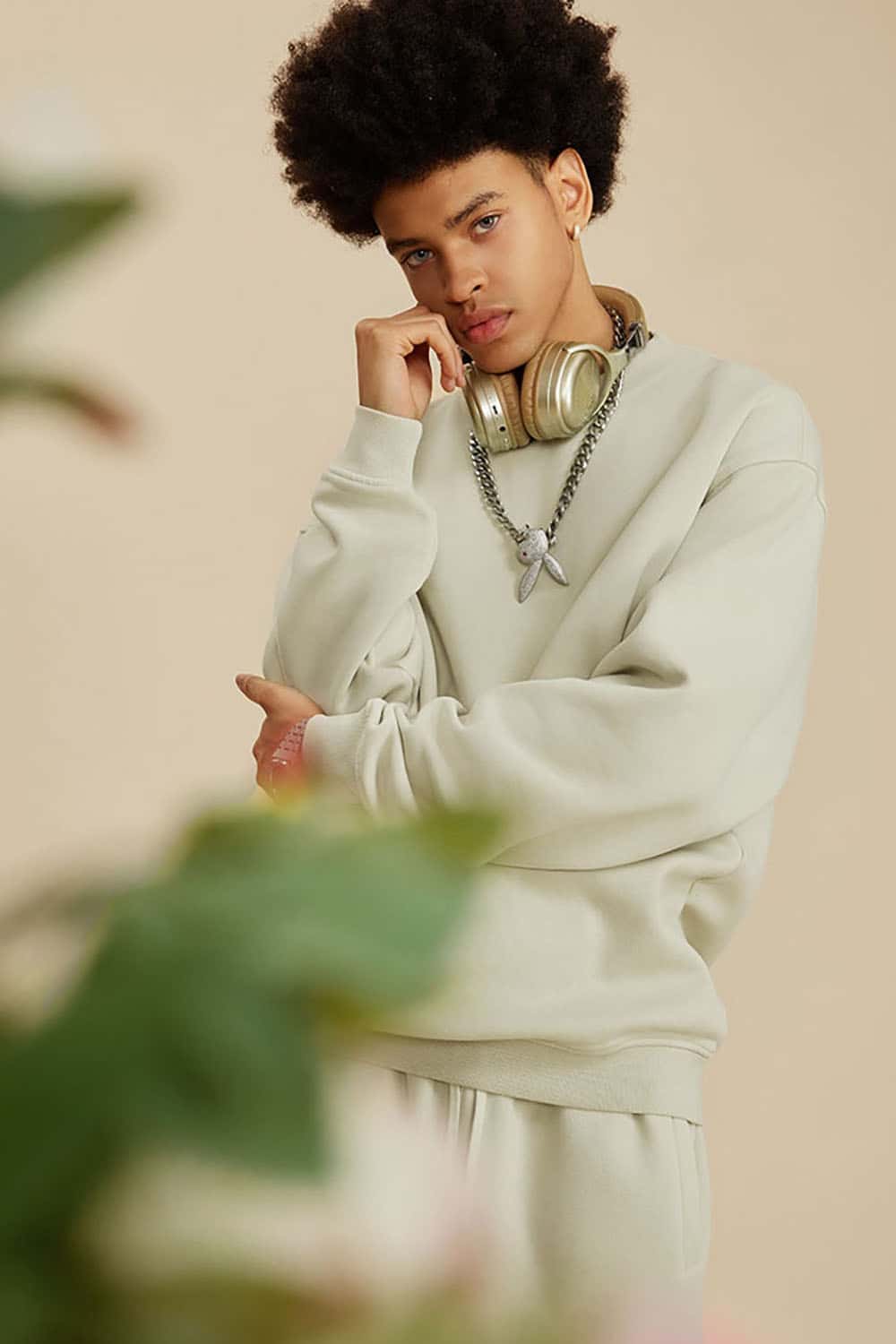 Washed Fleece-Lined Semi-High Neck Streetwear Sweatshirt
