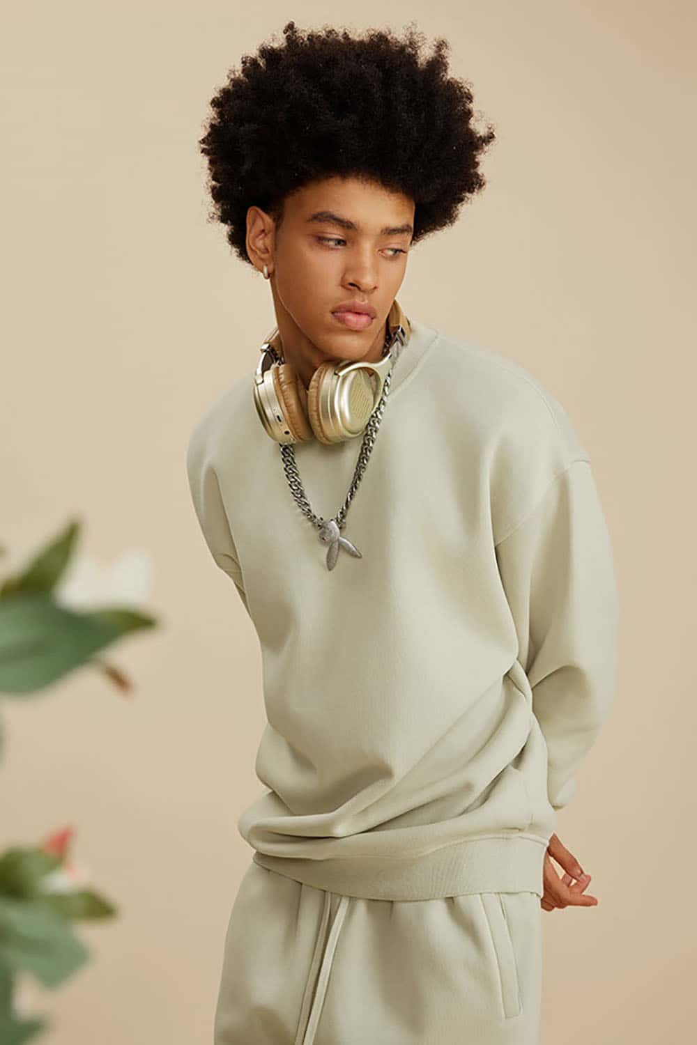 Washed Fleece-Lined Semi-High Neck Streetwear Sweatshirt