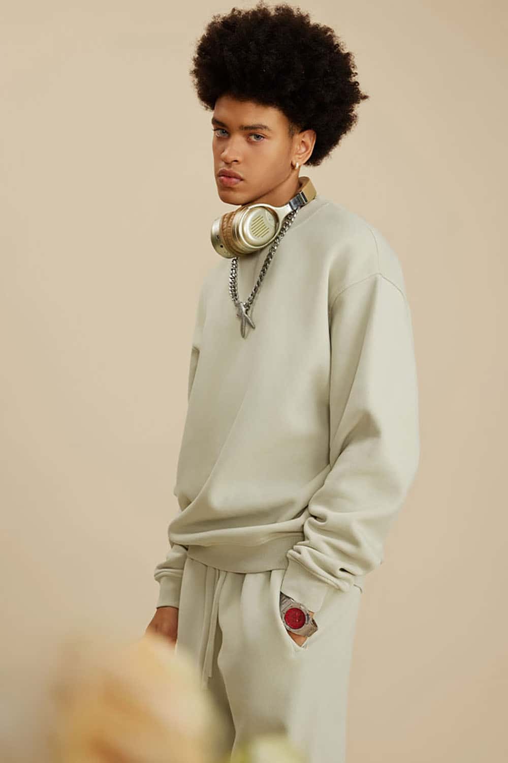 Washed Fleece-Lined Semi-High Neck Streetwear Sweatshirt