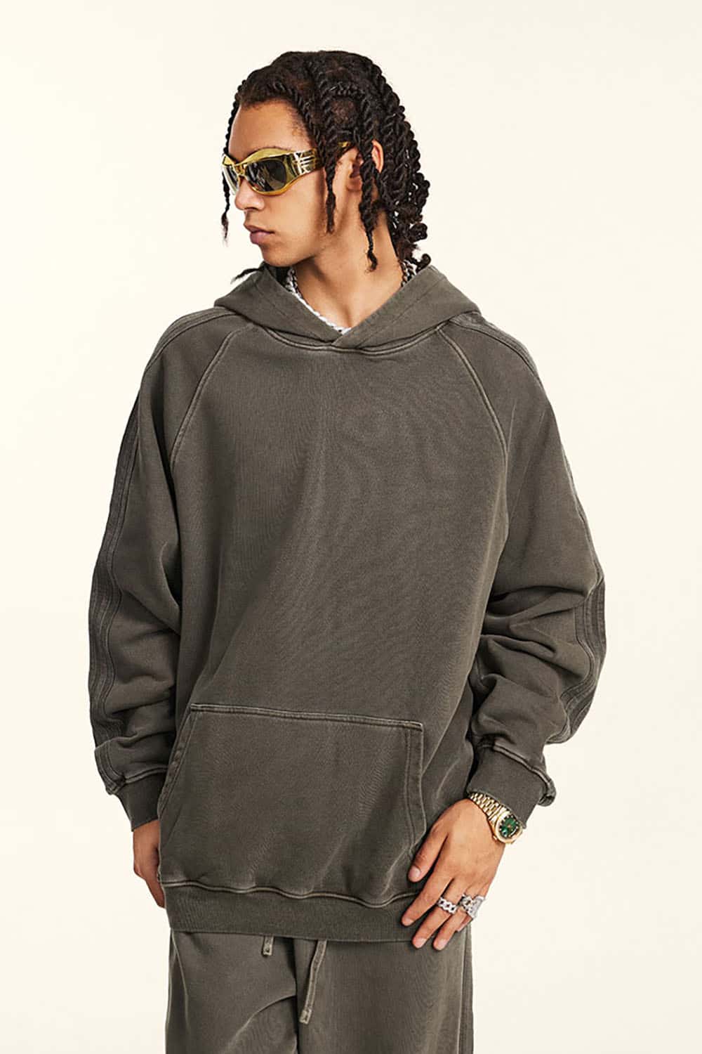Loose-Fit Basic Cotton Terry Washed Hoodie