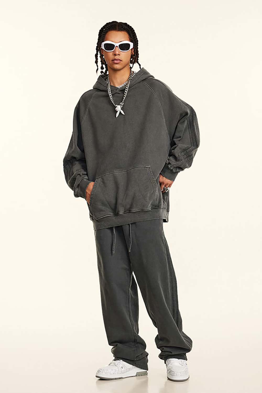 Loose-Fit Basic Cotton Terry Washed Hoodie