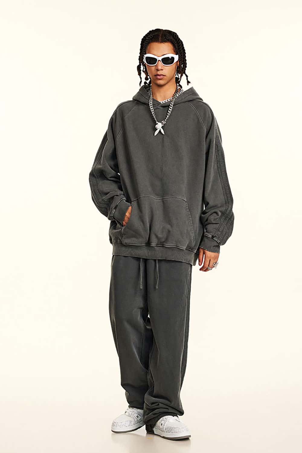 Loose-Fit Basic Cotton Terry Washed Hoodie