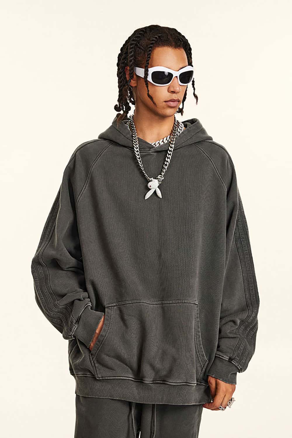 Loose-Fit Basic Cotton Terry Washed Hoodie