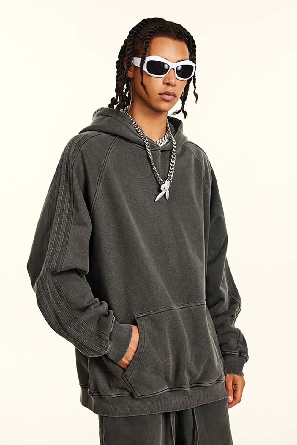 Loose-Fit Basic Cotton Terry Washed Hoodie