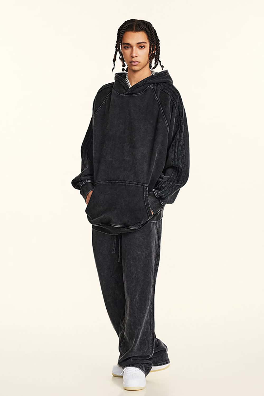 Loose-Fit Basic Cotton Terry Washed Hoodie