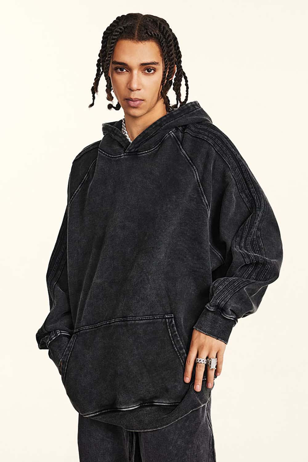 Loose-Fit Basic Cotton Terry Washed Hoodie