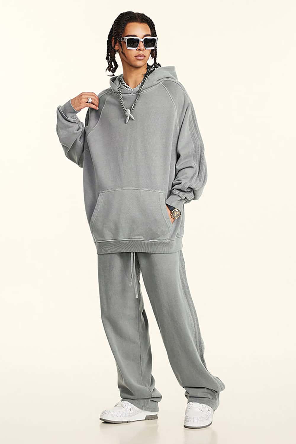 Loose-Fit Basic Cotton Terry Washed Hoodie