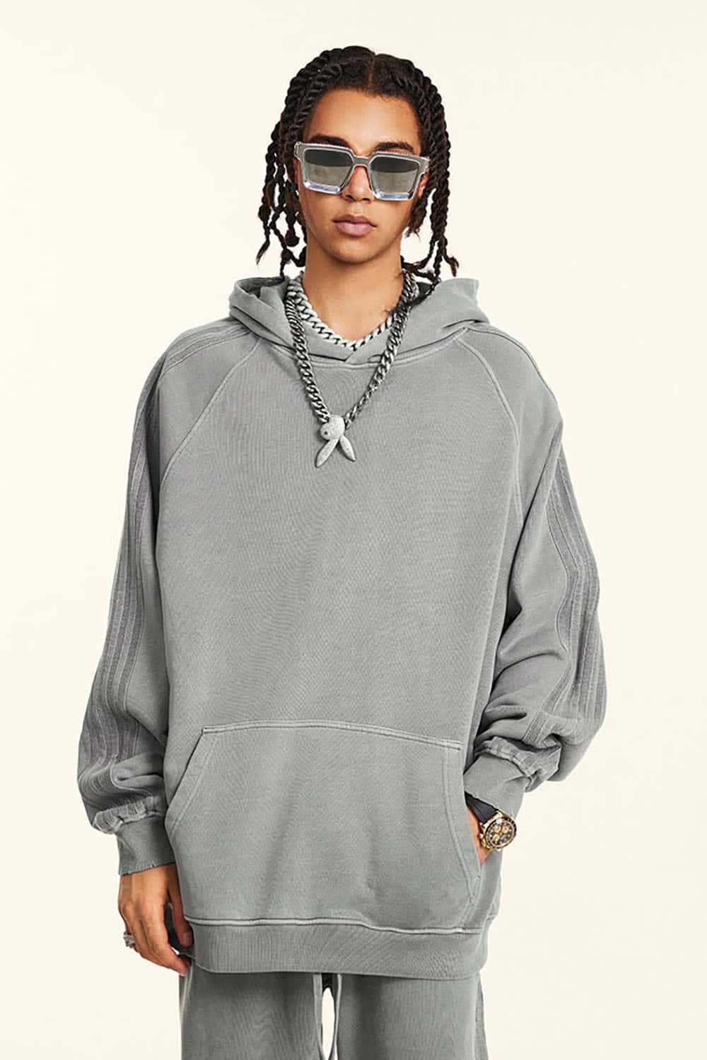 Loose-Fit Basic Cotton Terry Washed Hoodie