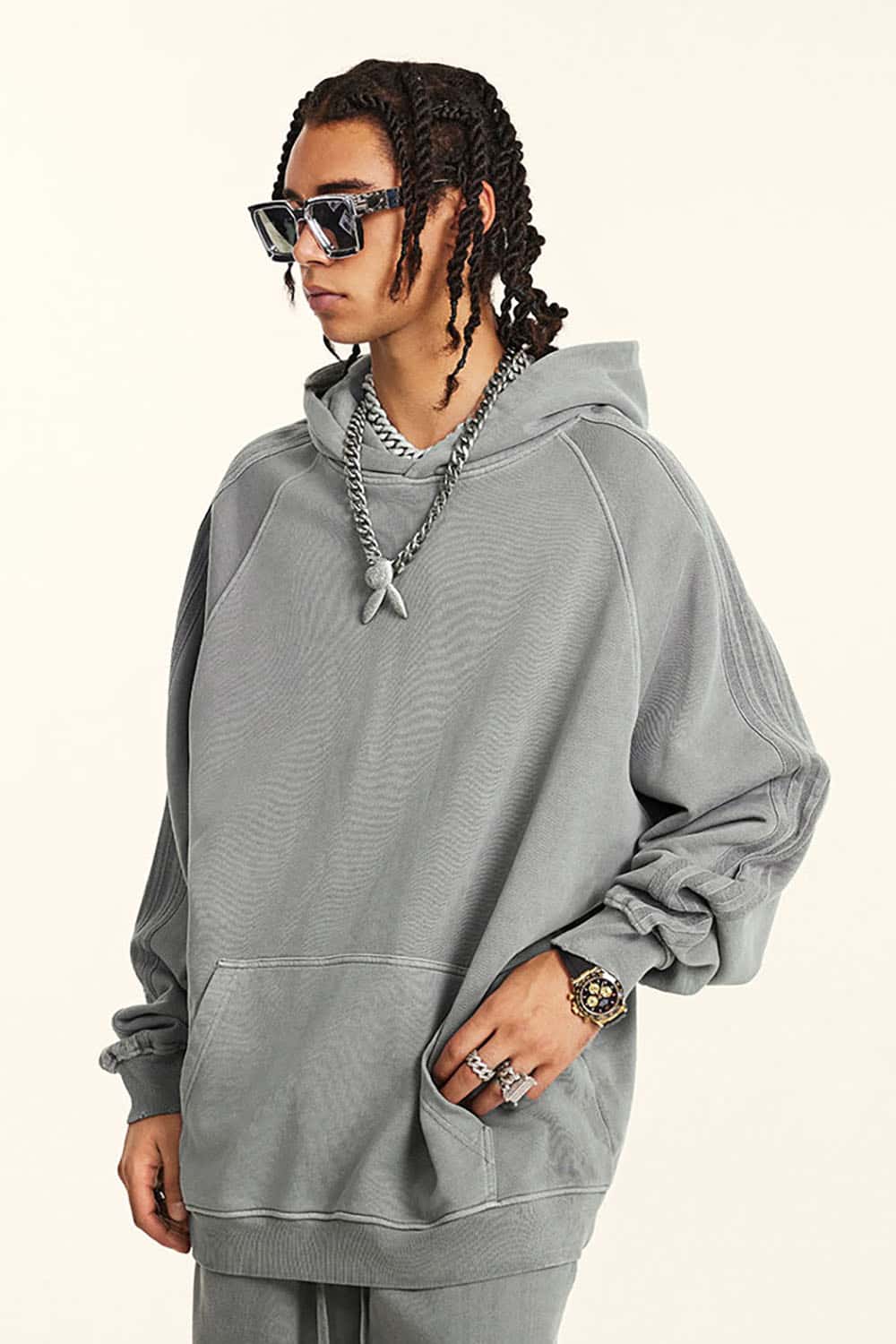 Loose-Fit Basic Cotton Terry Washed Hoodie