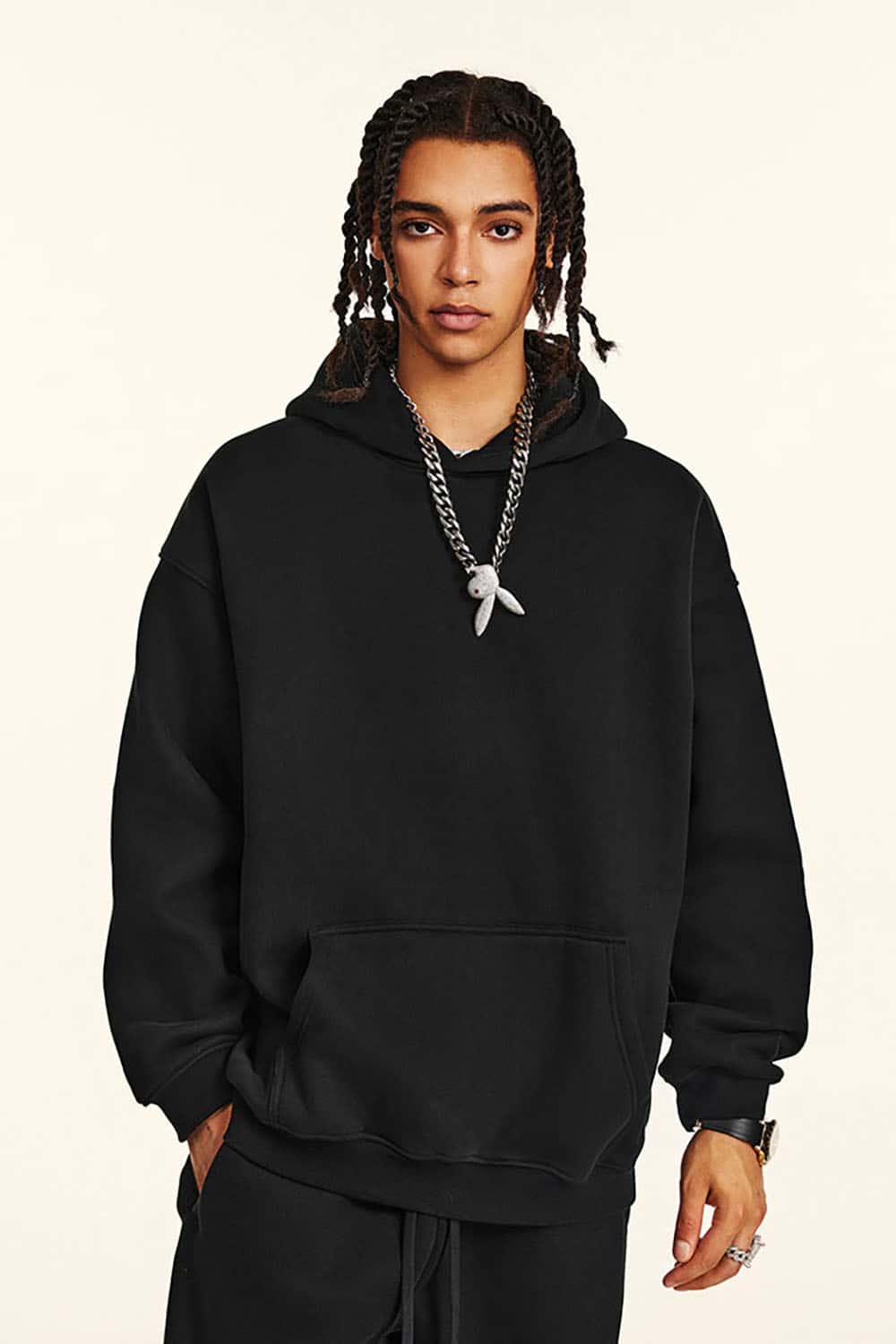 Solid Color Casual Loose Plus-Size Thick Hoodie with Fleece Lining