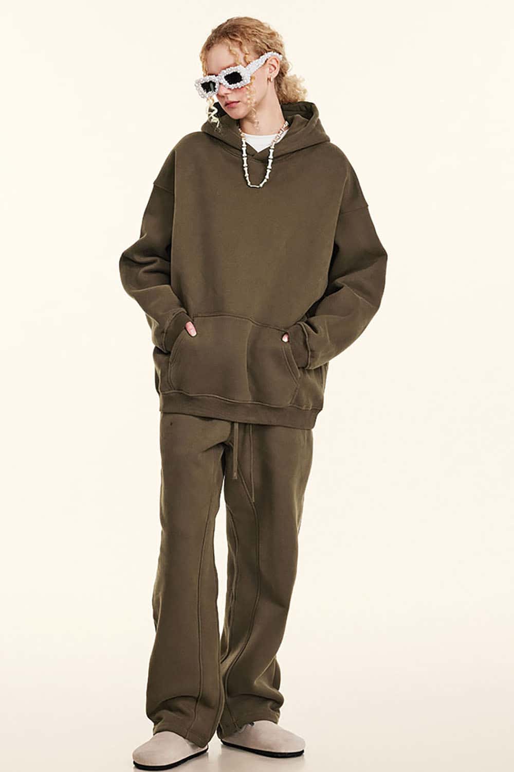 Solid Color Casual Loose Plus-Size Thick Hoodie with Fleece Lining