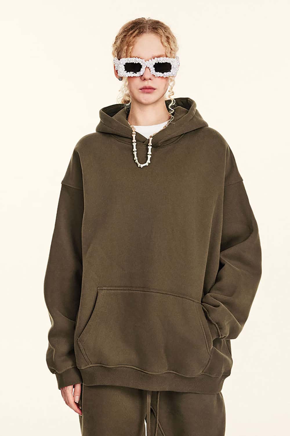 Solid Color Casual Loose Plus-Size Thick Hoodie with Fleece Lining