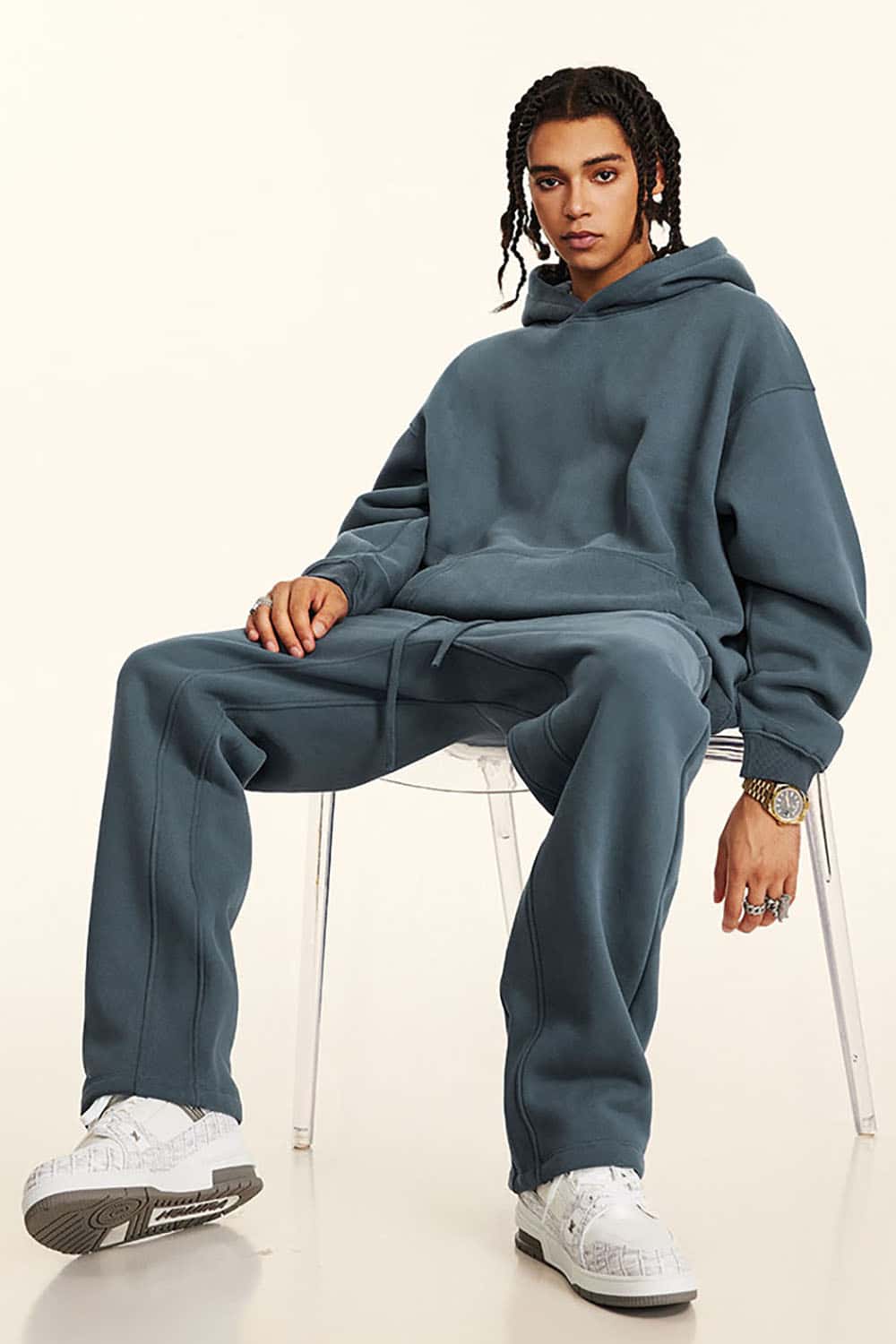 Solid Color Casual Loose Plus-Size Thick Hoodie with Fleece Lining