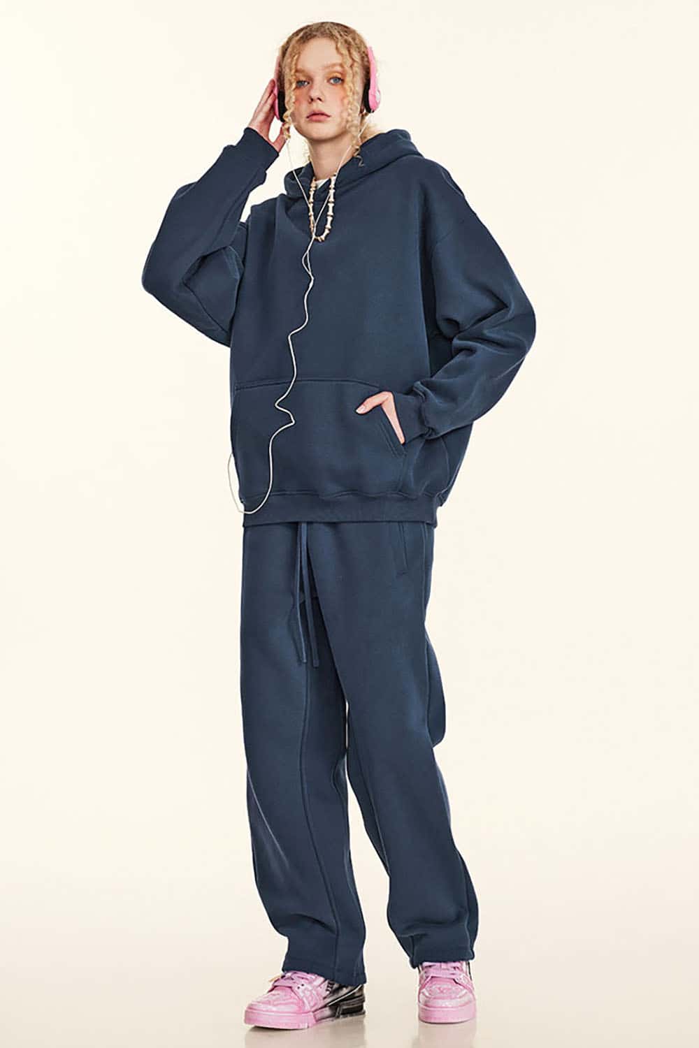 Solid Color Casual Loose Plus-Size Thick Hoodie with Fleece Lining