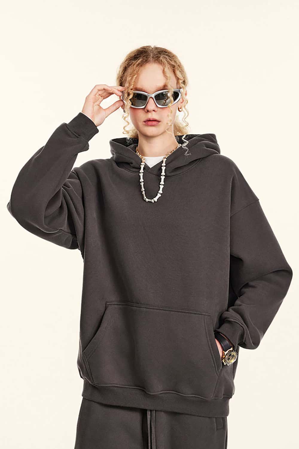 Solid Color Casual Loose Plus-Size Thick Hoodie with Fleece Lining