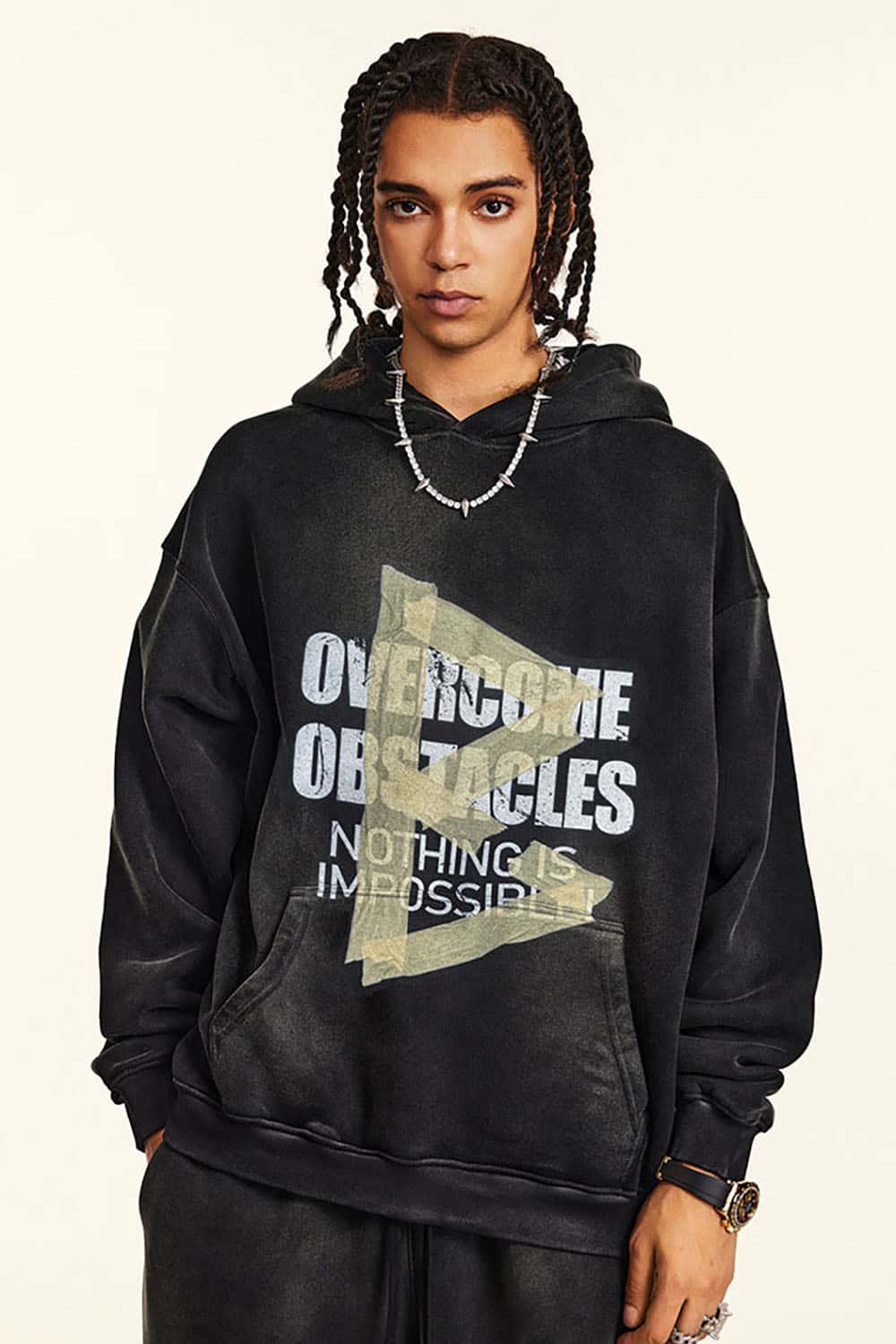 Oversized Washed Hoodie with Motivational Print
