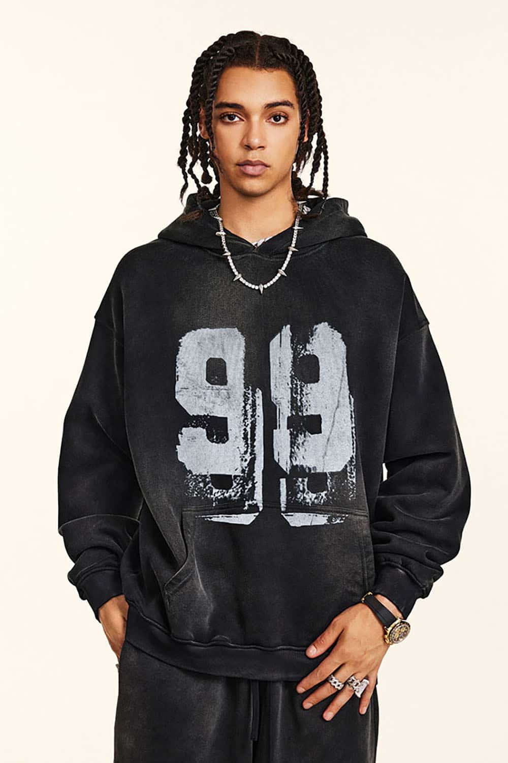 Vintage Wash Graffiti Paint Print Fleece Hoodie