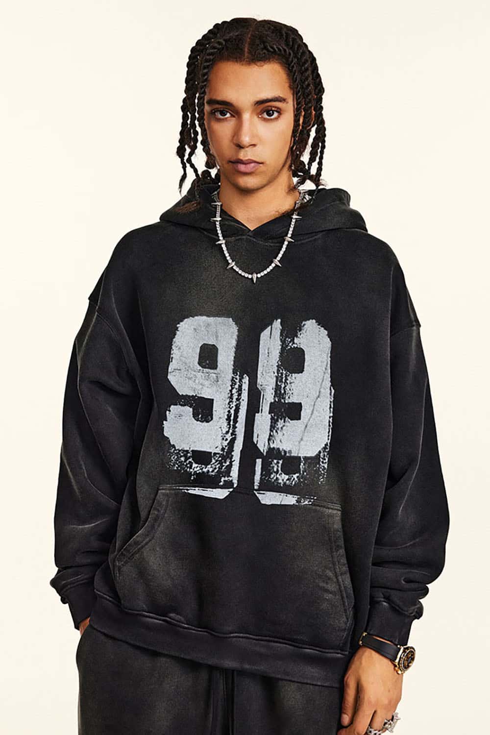 Vintage Wash Graffiti Paint Print Fleece Hoodie