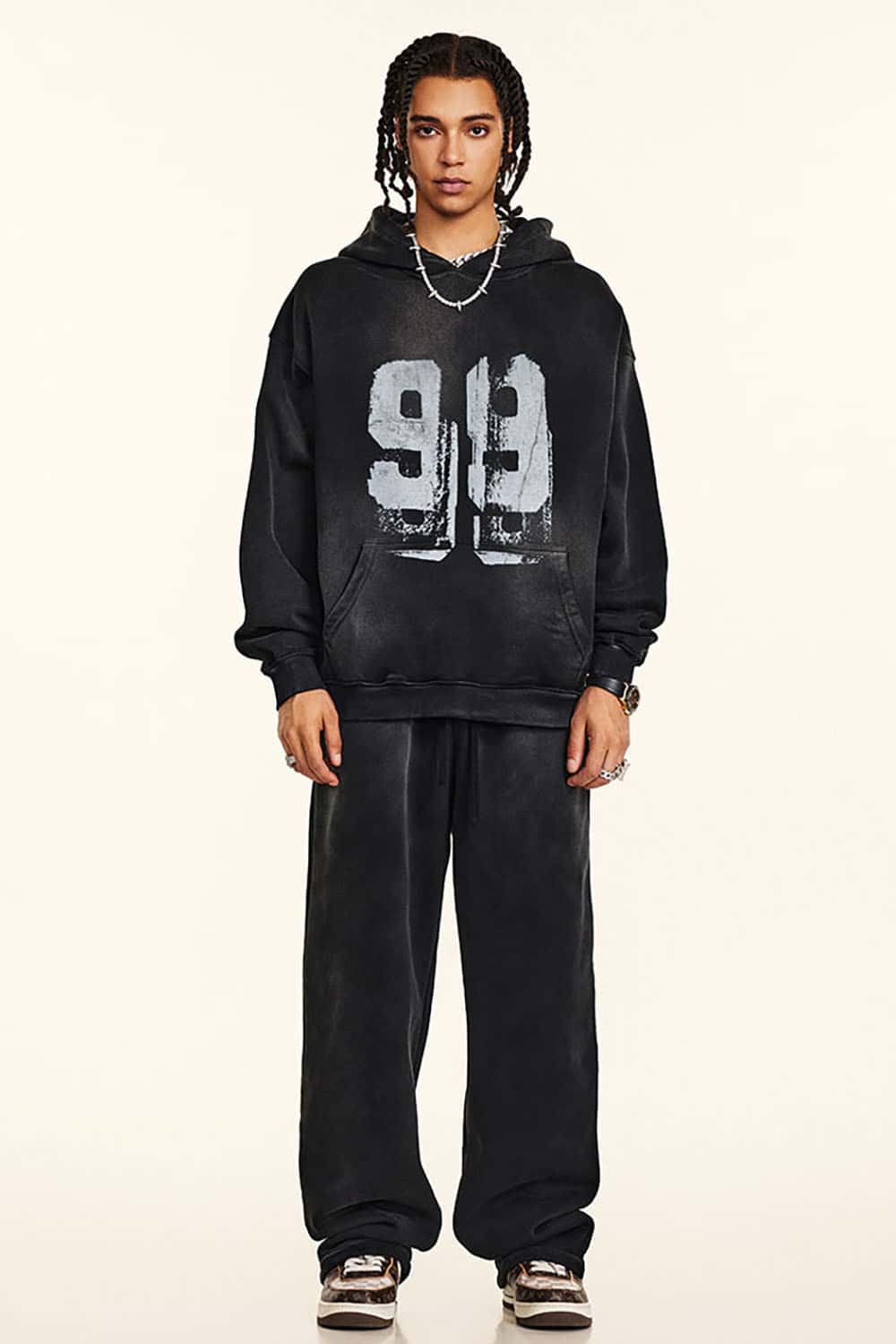 Vintage Wash Graffiti Paint Print Fleece Hoodie