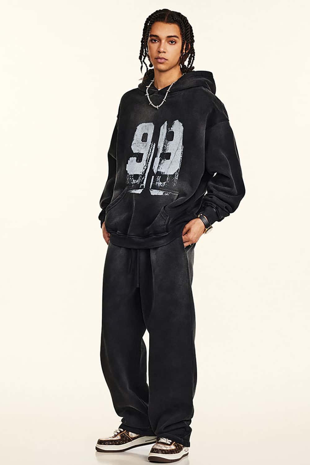 Vintage Wash Graffiti Paint Print Fleece Hoodie