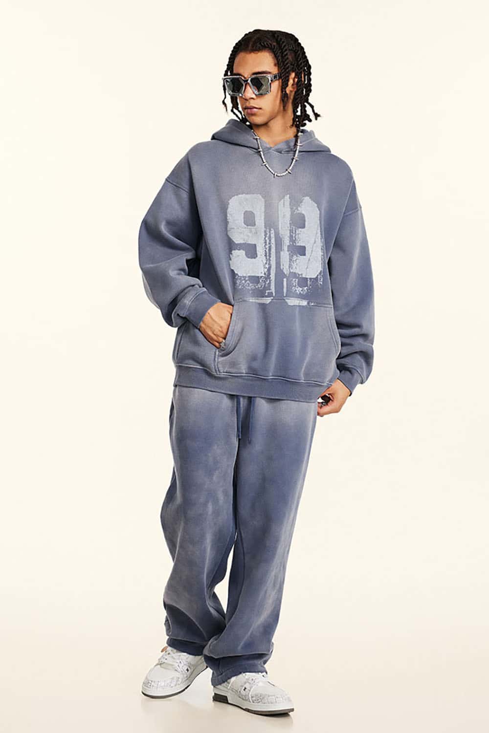 Vintage Wash Graffiti Paint Print Fleece Hoodie