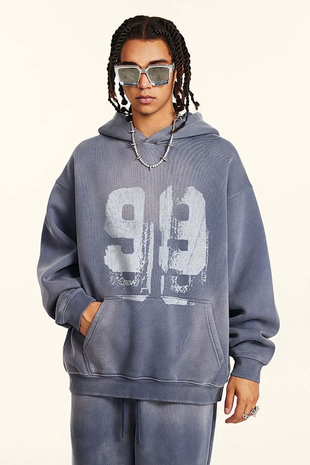 Vintage Wash Graffiti Paint Print Fleece Hoodie